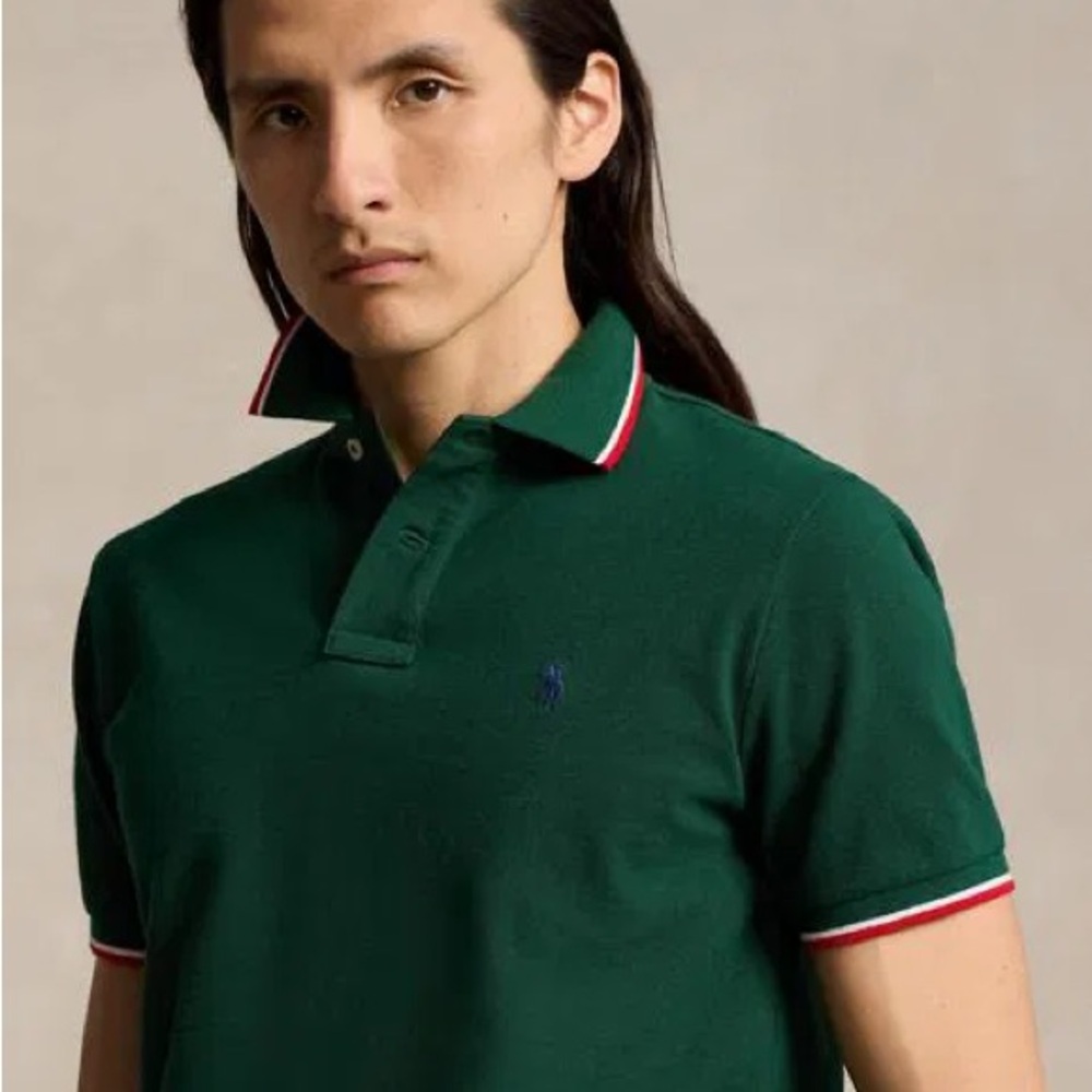 Men’s Ralph Lauren Forest Green Polo with Red and White Trim Size L